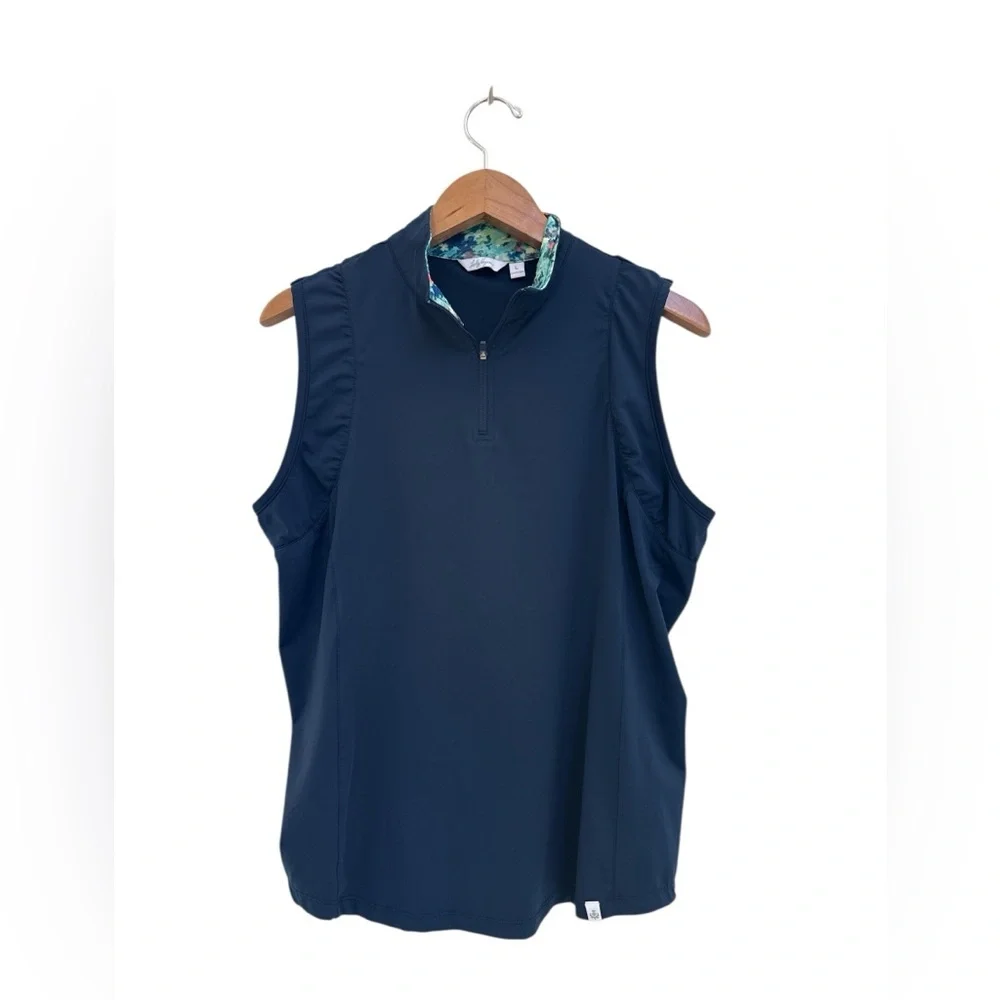 Lady Hagen Navy Sleeveless 1/4 Zip Golf Polo - Picture 4 of 5